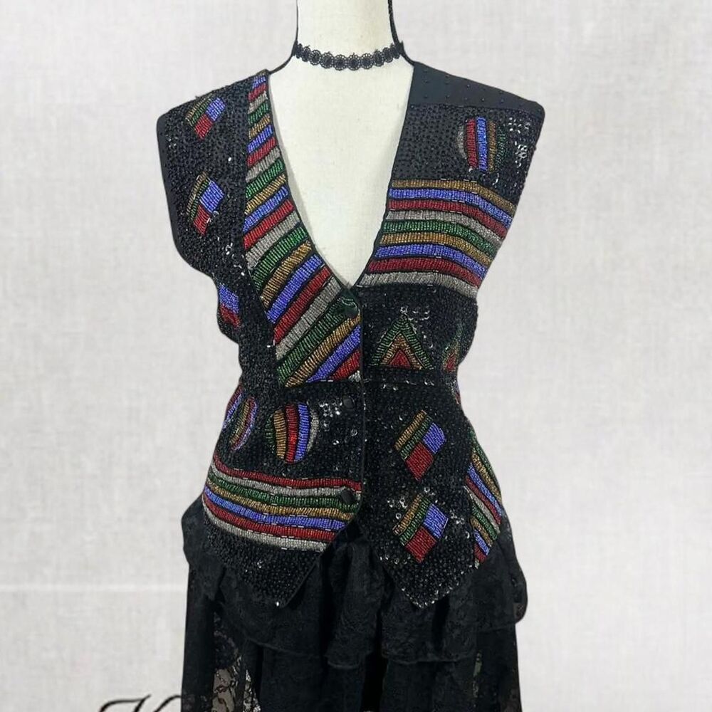 Festival Party Style Patchwork and Beaded Heavy Weighted 100% Cotton Vest